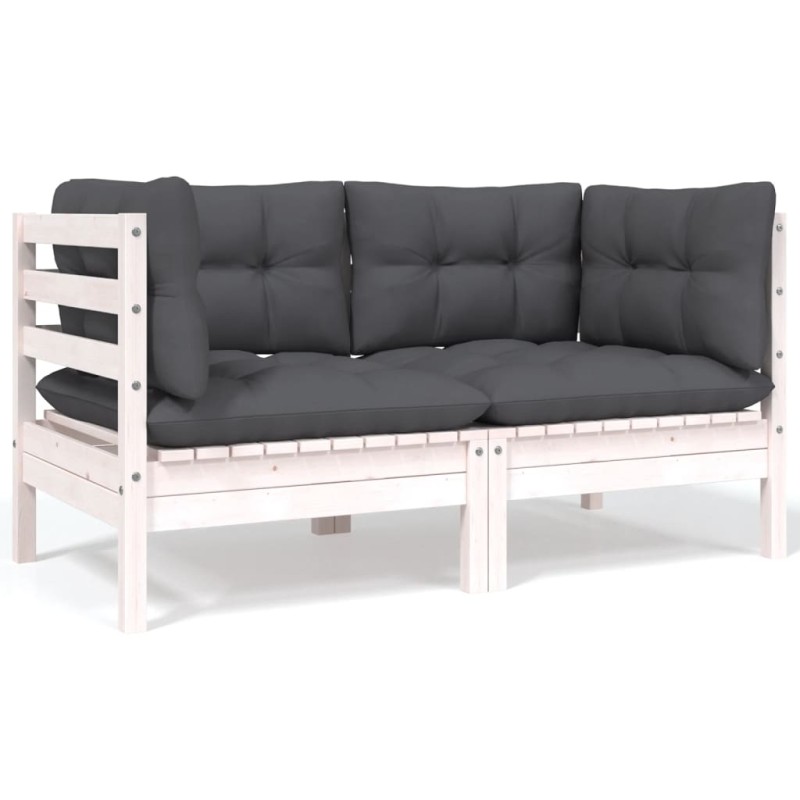 2-Sitzer-Gartensofa mit Kissen Weiß Massivholz Kiefer 2-Sitzer-Gartensofa mit Kissen Weiß Massivholz Kiefer