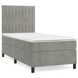 vidaXL Boxspringbett mit Matratze Hellgrau 90x200 cm Samt