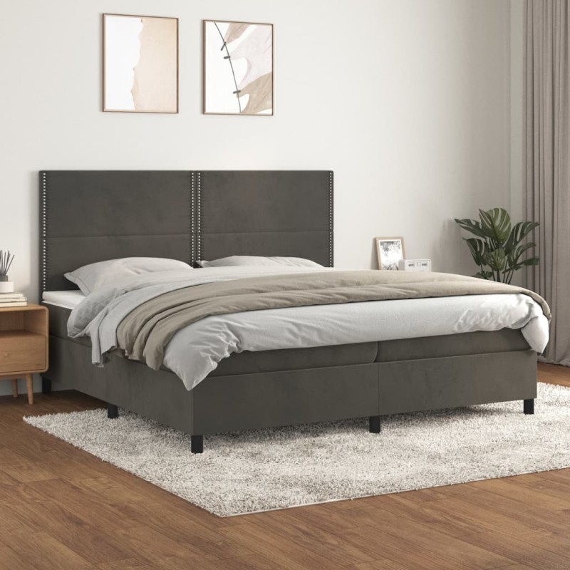 vidaXL Boxspringbett mit Matratze Dunkelgrau 200x200 cm Samt vidaXL Boxspringbett mit Matratze Dunkelgrau 200x200 cm Samt