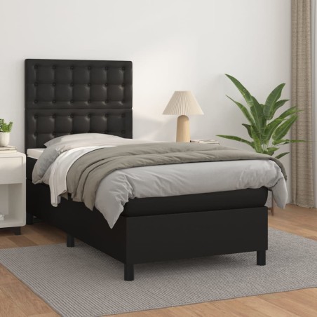 vidaXL Boxspringbett mit Matratze Schwarz 80x200 cm Kunstleder