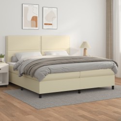 vidaXL Boxspringbett mit Matratze Creme 200x200 cm Kunstleder