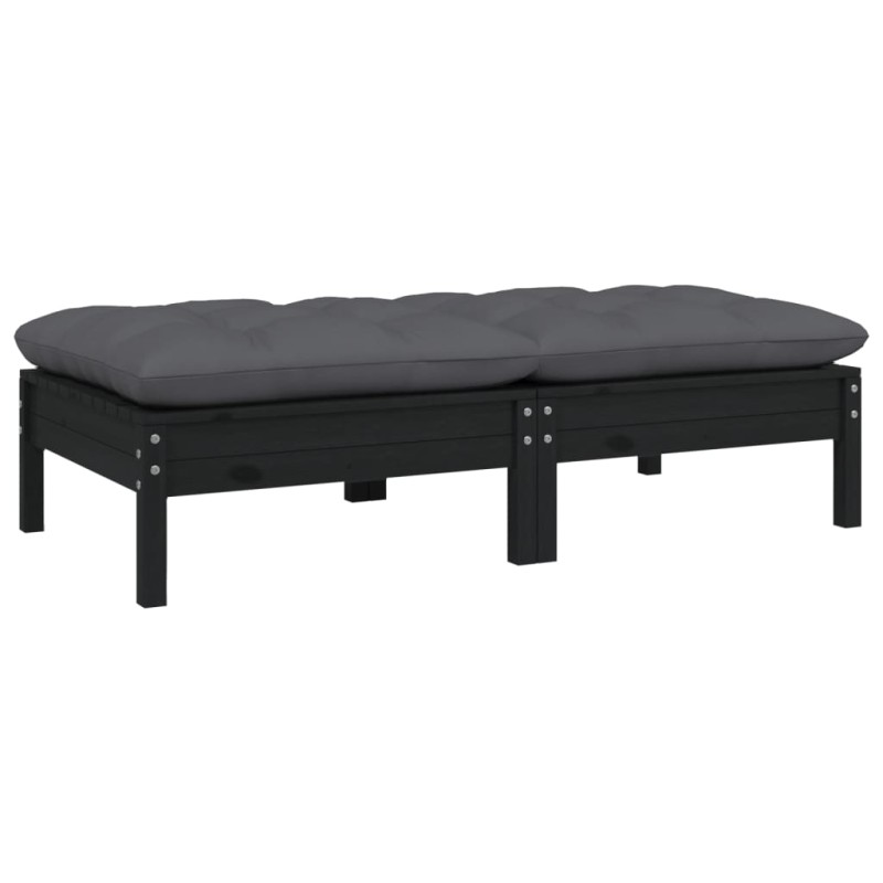 2-Sitzer-Gartensofa mit Kissen Schwarz Massivholz Kiefer 2-Sitzer-Gartensofa mit Kissen Schwarz Massivholz Kiefer