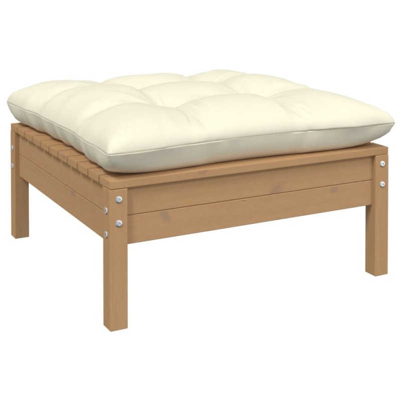 Gartenhocker mit Creme Kissen Honigbraun Massivholz Kiefer Gartenhocker mit Creme Kissen Honigbraun Massivholz Kiefer