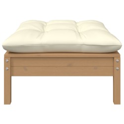 Gartenhocker mit Creme Kissen Honigbraun Massivholz Kiefer