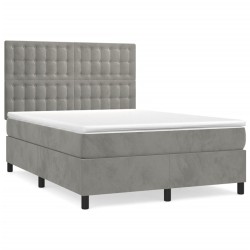 vidaXL Boxspringbett mit Matratze Hellgrau 140x200 cm Samt