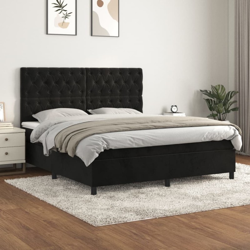 vidaXL Boxspringbett mit Matratze Schwarz 160x200 cm Samt vidaXL Boxspringbett mit Matratze Schwarz 160x200 cm Samt