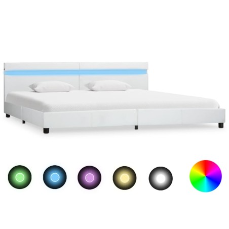 Bettgestell mit LED Weiß Kunstleder 180×200 cm