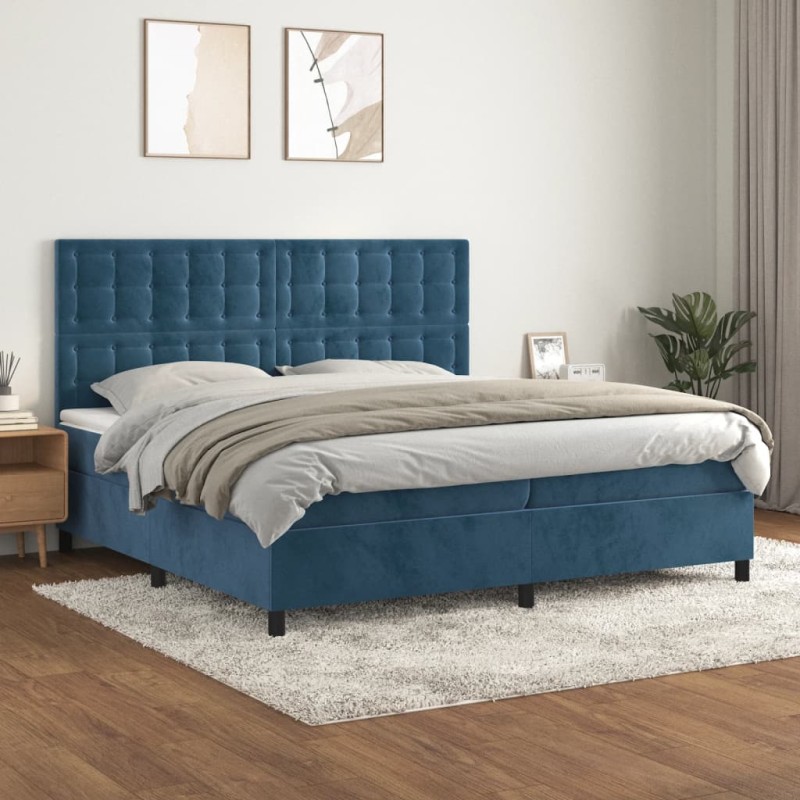 vidaXL Boxspringbett mit Matratze Dunkelblau 200x200 cm Samt vidaXL Boxspringbett mit Matratze Dunkelblau 200x200 cm Samt