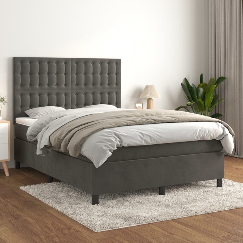 vidaXL Boxspringbett mit Matratze Dunkelgrau 140x200 cm Samt vidaXL Boxspringbett mit Matratze Dunkelgrau 140x200 cm Samt