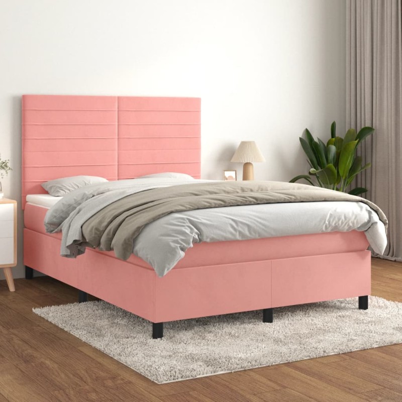 vidaXL Boxspringbett mit Matratze Rosa 140x200 cm Samt vidaXL Boxspringbett mit Matratze Rosa 140x200 cm Samt