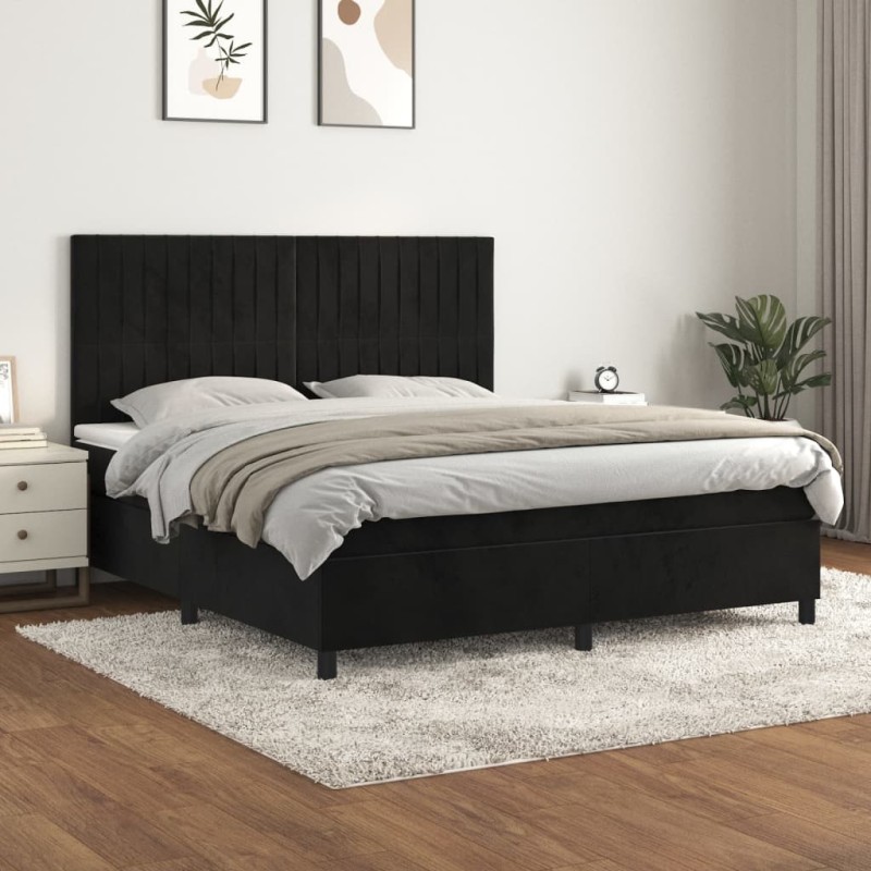 vidaXL Boxspringbett mit Matratze Schwarz 160x200 cm Samt vidaXL Boxspringbett mit Matratze Schwarz 160x200 cm Samt