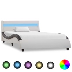 Bettgestell mit LED Weiß und Schwarz Kunstleder 100 x 200 cm