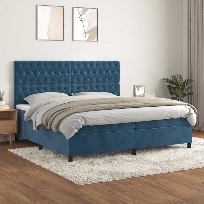 vidaXL Boxspringbett mit Matratze Dunkelblau 200x200 cm Samt vidaXL Boxspringbett mit Matratze Dunkelblau 200x200 cm Samt