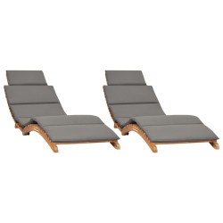 vidaXL Sonnenliegen 2 Stk. mit Auflagen Massivholz Teak