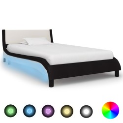 Bettgestell mit LED Schwarz und Weiß Kunstleder 90 x 200 cm