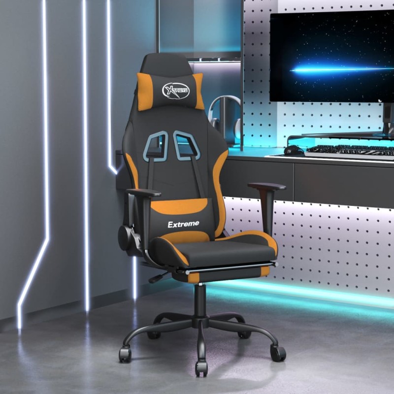 vidaXL Gaming-Stuhl mit Fußstütze Schwarz und Orange Stoff vidaXL Gaming-Stuhl mit Fußstütze Schwarz und Orange Stoff