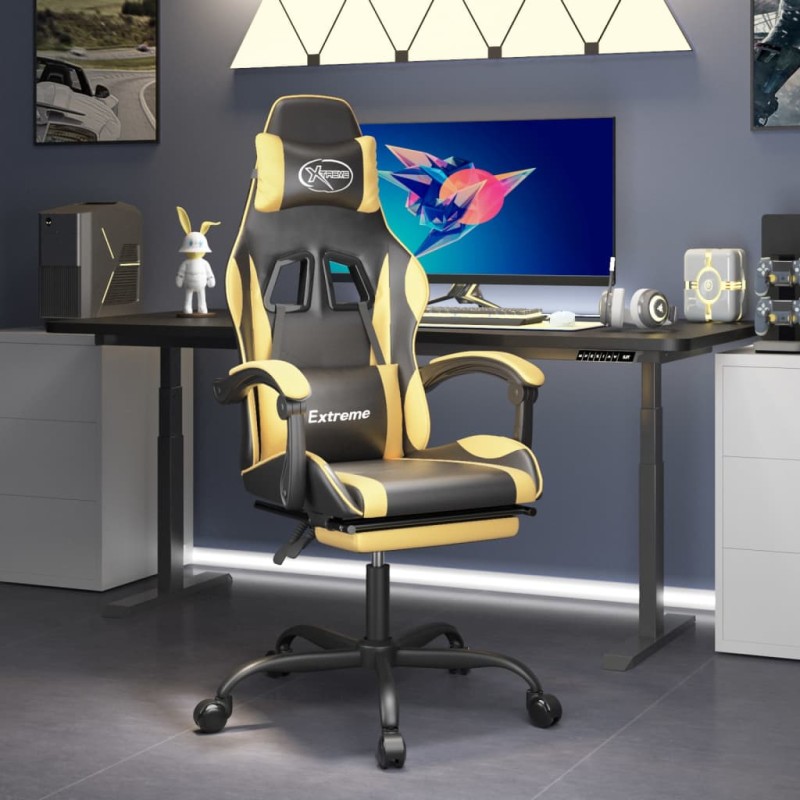 vidaXL Gaming-Stuhl mit Fußstütze Schwarz und Golden Kunstleder vidaXL Gaming-Stuhl mit Fußstütze Schwarz und Golden Kunstleder