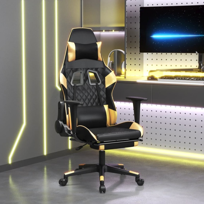 vidaXL Gaming-Stuhl mit Fußstütze Schwarz und Golden Kunstleder vidaXL Gaming-Stuhl mit Fußstütze Schwarz und Golden Kunstleder