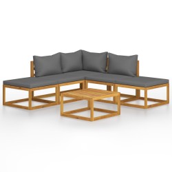 6-tlg. Garten-Lounge-Set mit Auflagen Massivholz Akazie