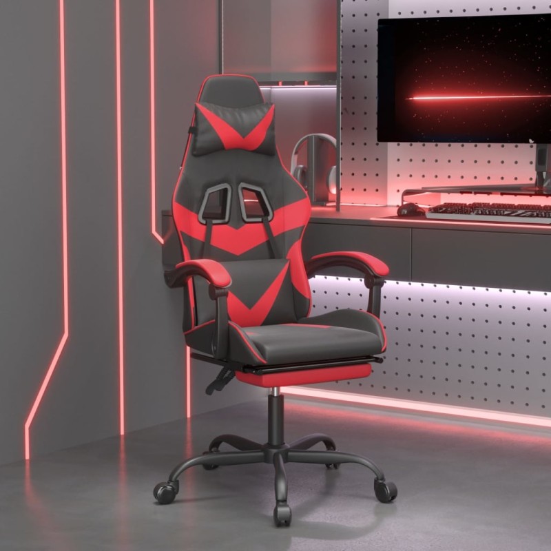 vidaXL Gaming-Stuhl mit Fußstütze Schwarz und Rot Kunstleder vidaXL Gaming-Stuhl mit Fußstütze Schwarz und Rot Kunstleder