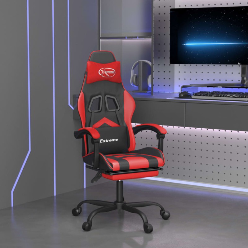 vidaXL Gaming-Stuhl mit Fußstütze Schwarz und Rot Kunstleder vidaXL Gaming-Stuhl mit Fußstütze Schwarz und Rot Kunstleder