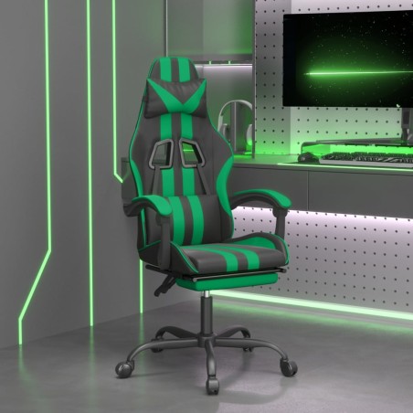 vidaXL Gaming-Stuhl mit Fußstütze Schwarz und Grün Kunstleder