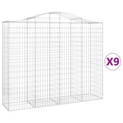 vidaXL Gabionen mit Hochbogen 9 Stk. 200x50x160/180cm Verzinktes Eisen