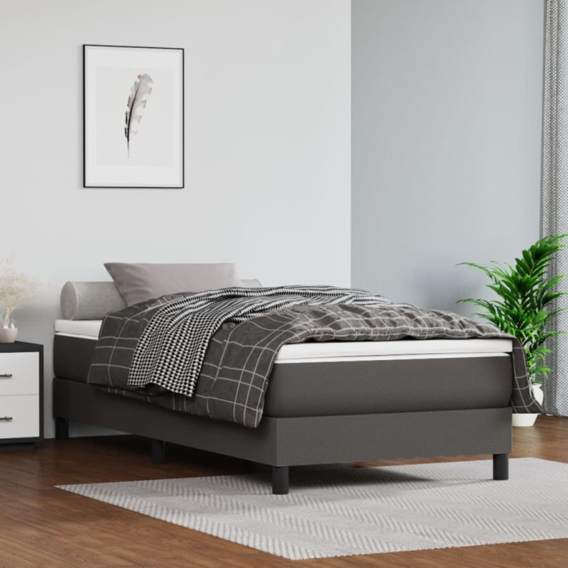 vidaXL Boxspringbett mit Matratze Grau 90x190 cm Kunstleder vidaXL Boxspringbett mit Matratze Grau 90x190 cm Kunstleder