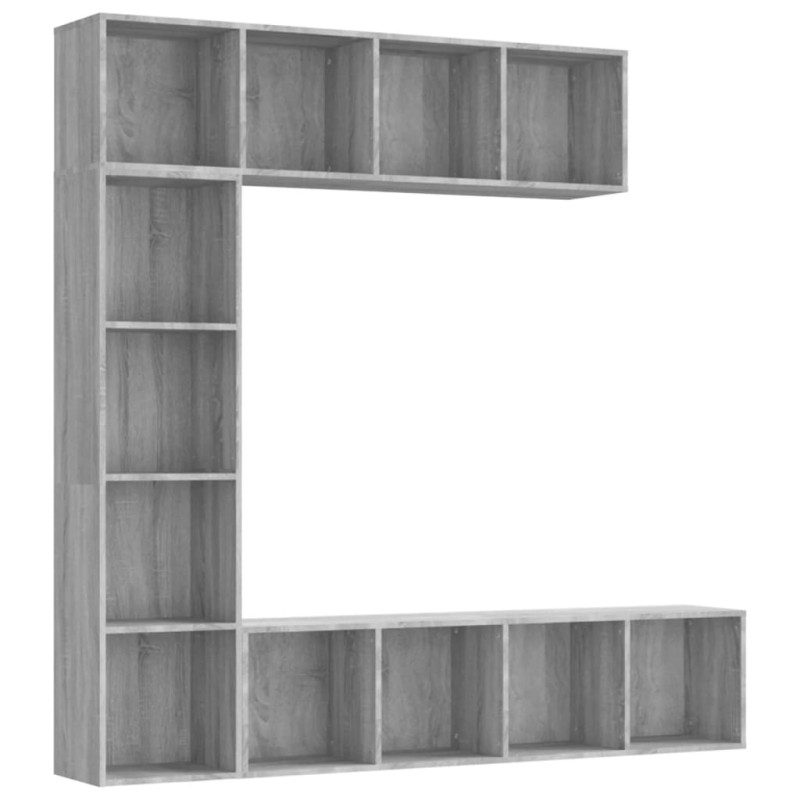 vidaXL 3-tlg. Bücherregal-/TV-Schrank-Set Grau Sonoma 180x30x180 cm vidaXL 3-tlg. Bücherregal-/TV-Schrank-Set Grau Sonoma 180x30x180 cm