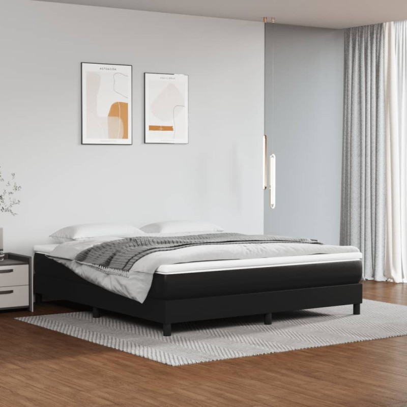 vidaXL Boxspringbett mit Matratze Schwarz 180x200 cm Kunstleder vidaXL Boxspringbett mit Matratze Schwarz 180x200 cm Kunstleder