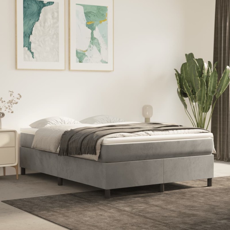 vidaXL Boxspringbett mit Matratze Hellgrau 140x190 cm Samt vidaXL Boxspringbett mit Matratze Hellgrau 140x190 cm Samt