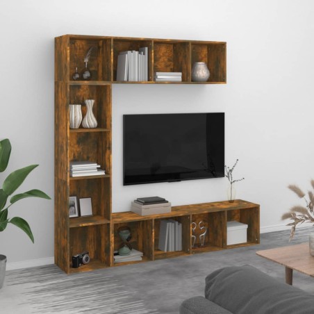 vidaXL 3-tlg. Bücherregal-/TV-Schrank-Set Räuchereiche 180x30x180 cm