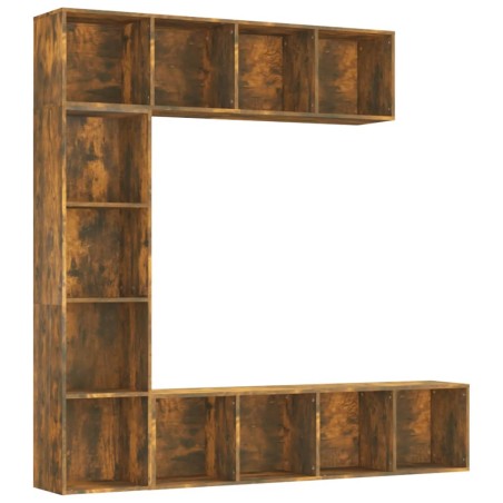 vidaXL 3-tlg. Bücherregal-/TV-Schrank-Set Räuchereiche 180x30x180 cm