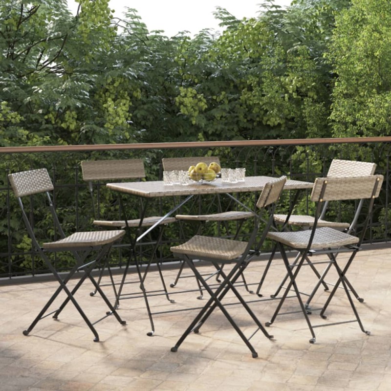 vidaXL Bistrostühle 6 Stk. Klappbar Grau Poly Rattan und Stahl vidaXL Bistrostühle 6 Stk. Klappbar Grau Poly Rattan und Stahl