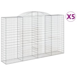 vidaXL Gabionen mit Hochbogen 5 Stk. 300x50x180/200cm Verzinktes Eisen
