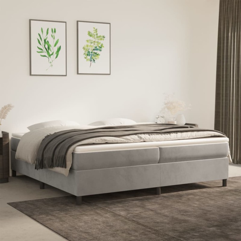 vidaXL Boxspringbett mit Matratze Hellgrau 200x200 cm Samt vidaXL Boxspringbett mit Matratze Hellgrau 200x200 cm Samt