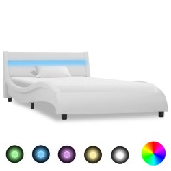 Bettgestell mit LED Weiß Kunstleder 100x200 cm