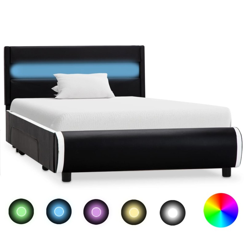Bettgestell mit LED Schwarz Kunstleder 90x200 cm Bettgestell mit LED Schwarz Kunstleder 90x200 cm