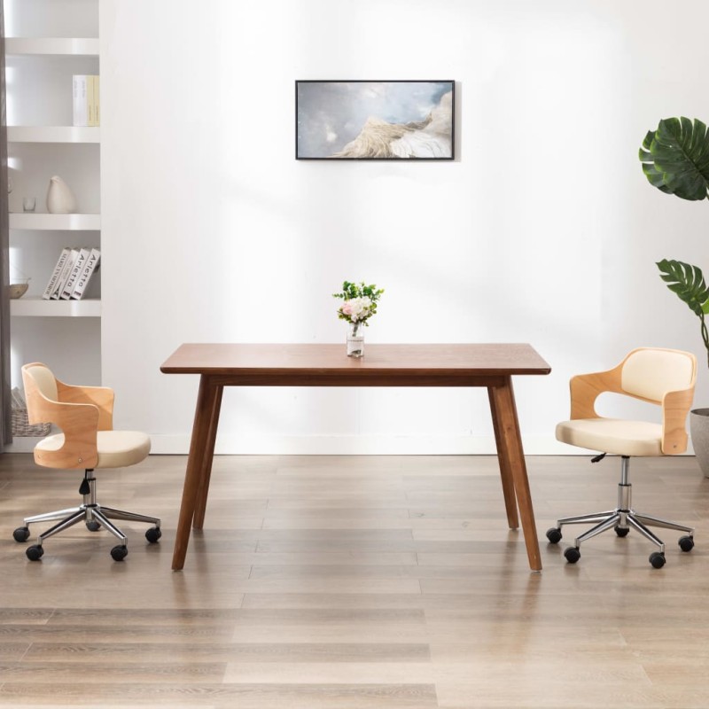 Esszimmerstuhl Drehbar Creme Bugholz und Kunstleder Esszimmerstuhl Drehbar Creme Bugholz und Kunstleder