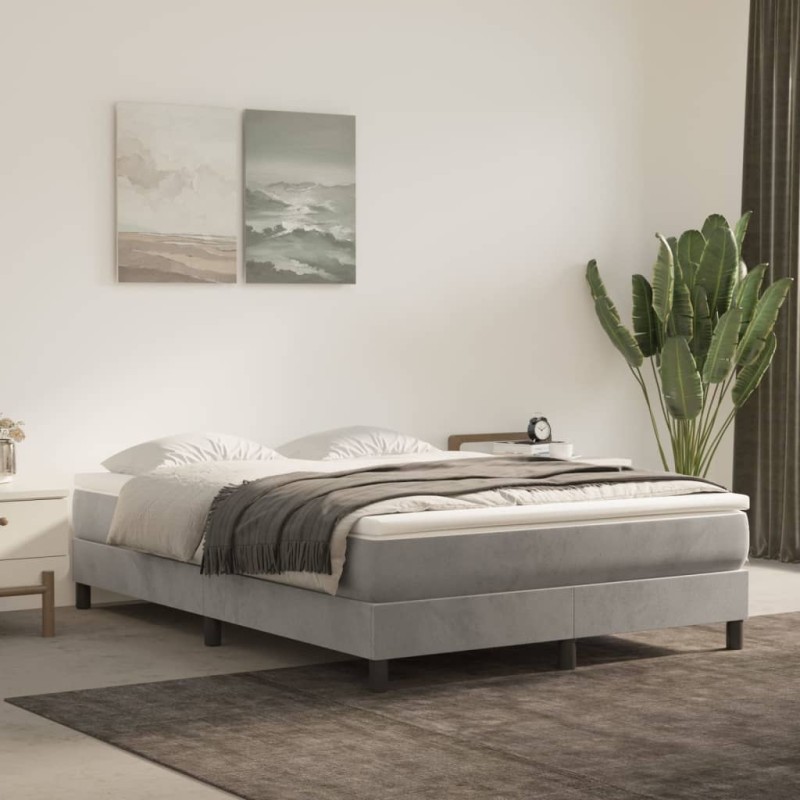 vidaXL Boxspringbett mit Matratze Hellgrau 140x190 cm Samt vidaXL Boxspringbett mit Matratze Hellgrau 140x190 cm Samt