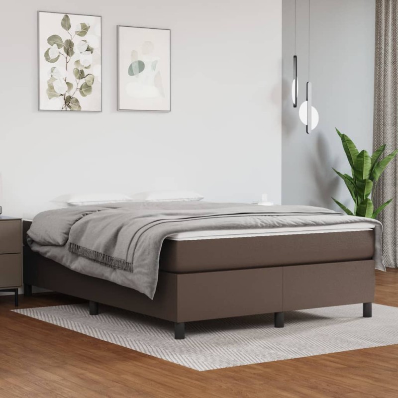 vidaXL Boxspringbett mit Matratze Braun 140x200 cm Kunstleder vidaXL Boxspringbett mit Matratze Braun 140x200 cm Kunstleder