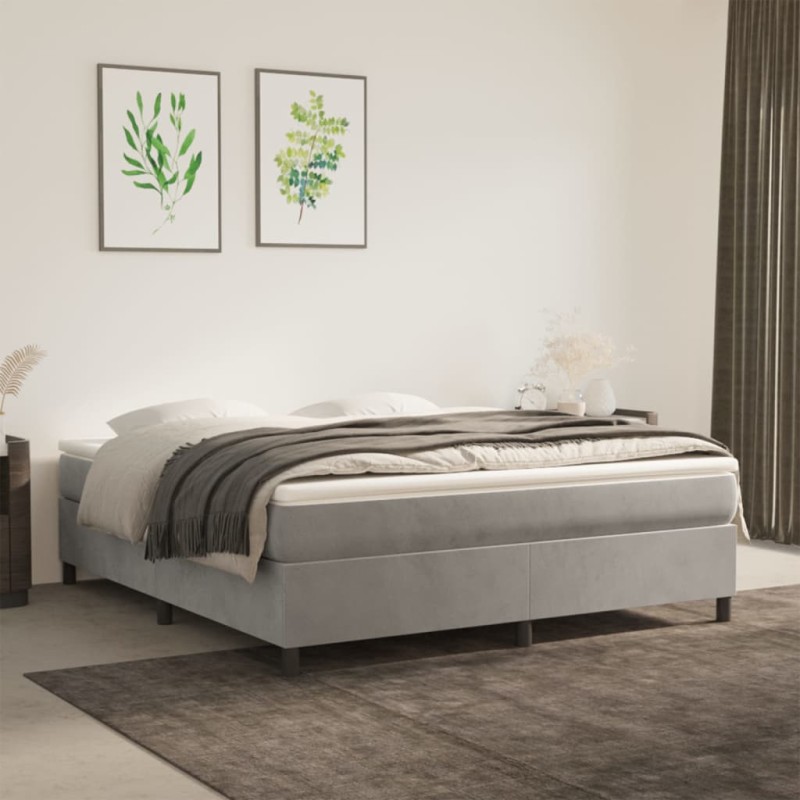 vidaXL Boxspringbett mit Matratze Hellgrau 160x200 cm Samt vidaXL Boxspringbett mit Matratze Hellgrau 160x200 cm Samt