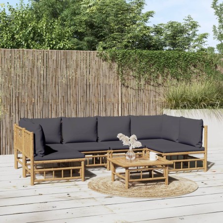 vidaXL 7-tlg. Garten-Lounge-Set mit Dunkelgrauen Kissen Bambus