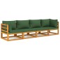 vidaXL 4-tlg. Garten-Lounge-Set mit Grünen Kissen Massivholz