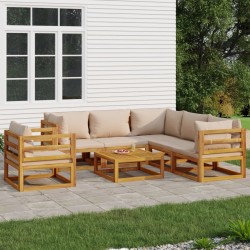 vidaXL 7-tlg. Garten-Lounge-Set mit Taupe Kissen Massivholz