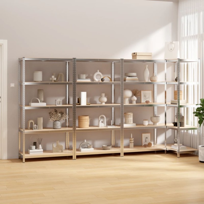 vidaXL Regale mit 5 Böden 4 Stk. Silbern Stahl & Holzwerkstoff vidaXL Regale mit 5 Böden 4 Stk. Silbern Stahl & Holzwerkstoff