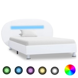 Bettgestell mit LED Weiß Kunstleder 100x200 cm