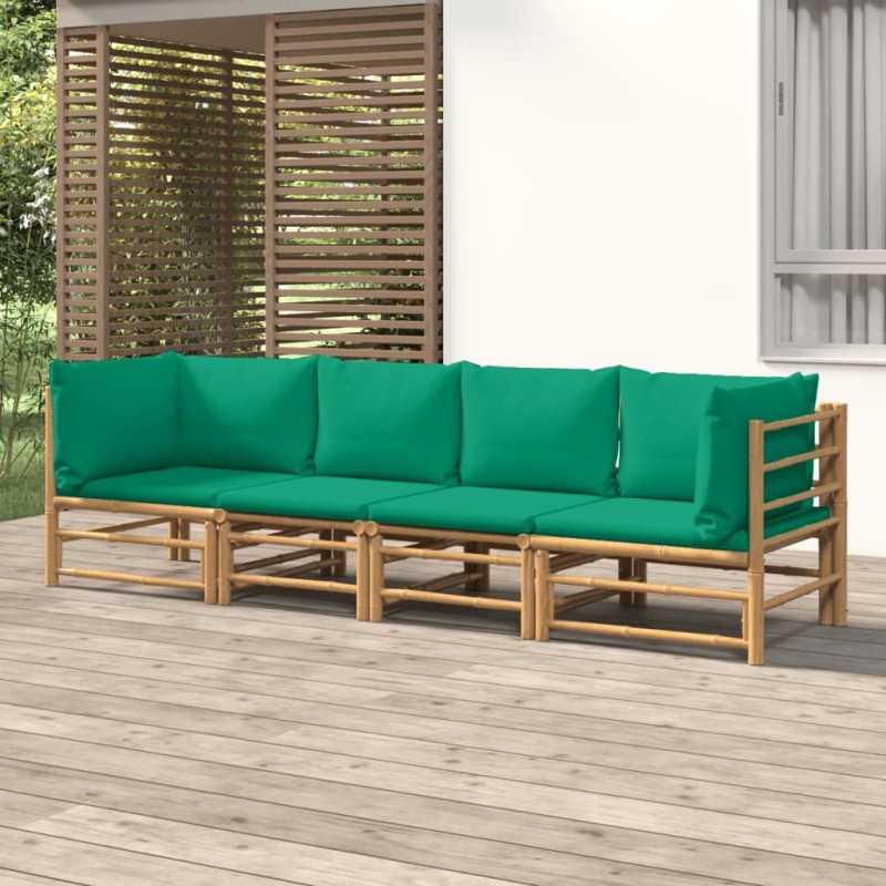 vidaXL 4-tlg. Garten-Lounge-Set mit Grünen Kissen Bambus vidaXL 4-tlg. Garten-Lounge-Set mit Grünen Kissen Bambus