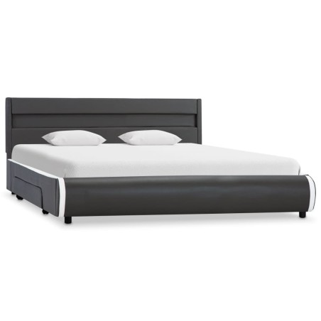 Bettgestell mit LED Anthrazit Kunstleder 140×200 cm