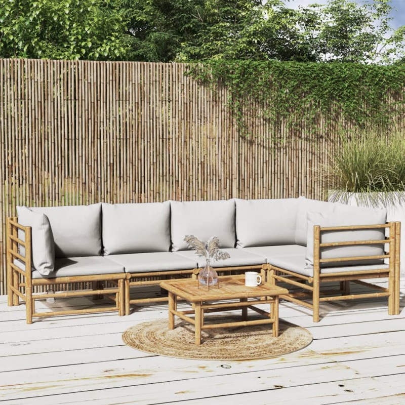 vidaXL 6-tlg. Garten-Lounge-Set mit Hellgrauen Kissen Bambus vidaXL 6-tlg. Garten-Lounge-Set mit Hellgrauen Kissen Bambus